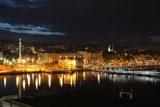 istock barcelona, spain water front at night 146913808