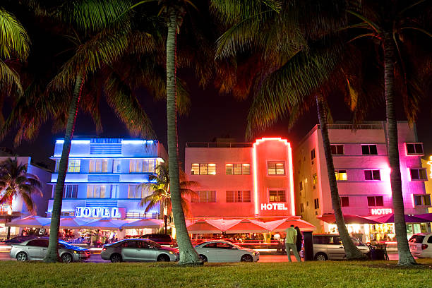 istock Art Deco hotels at night, Ocean Drive, Miami Beach 146914341