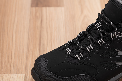 Black Hiking Boot detail with copy space