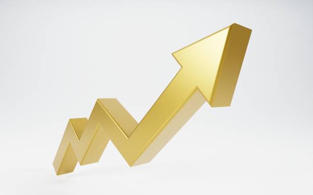 istock Gold arrow upward direction. 3d chart line illustration 1469150352