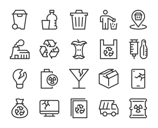müll - liniensymbole - computer icon symbol water bottle icon set stock-grafiken, -clipart, -cartoons und -symbole