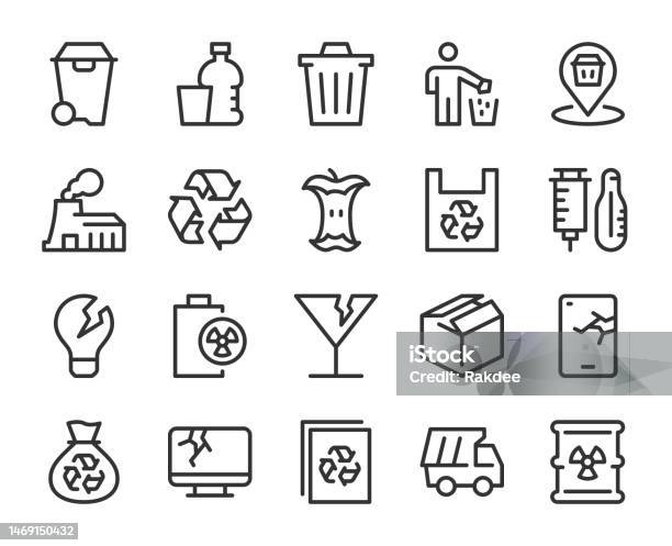 Garbage Line Icons Stock Illustration - Download Image Now - Trash Icon, Garbage, Icon Symbol