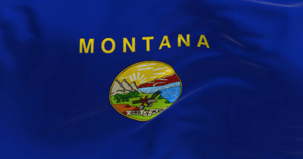 крупный план развевающегося флага штата монтана - montana flag us state flag banner стоковые фото и изображения