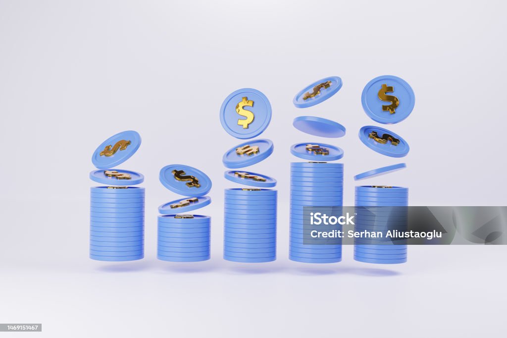 Dolla Stack 3d Dollar Stack And Economy Column Chart Isolated Background 3d Render ...