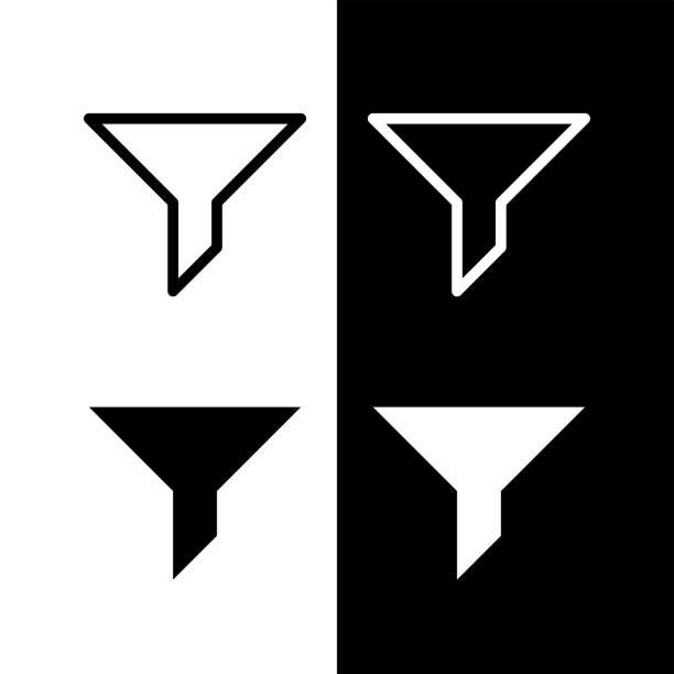 A set of filter icons. Funnel is a symbol for filtering or collecting information. Designation of the selection of parameters or characteristics. cantharellus tubaeformis stock illustrations