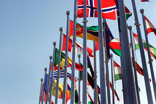 istock Different countries flags united together against blue sky 146915631