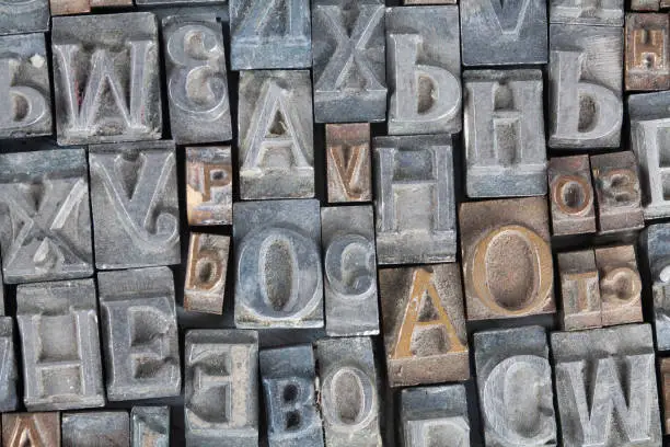 Antique vintage movable type alphabet set.