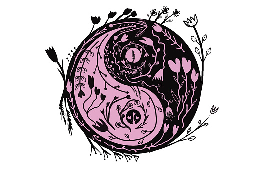 Creative Yin Yang symbol with floral decoration