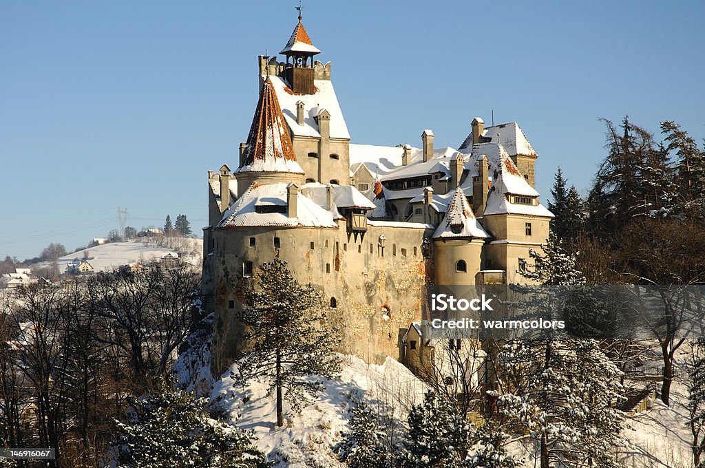 Dracula's Bran Castle, Transylvania, Romania, Europe Dracula's Bran Castle in winter with snow, view from the same level, landscape, RAW converted file with Nikon NX, no filters or other modifications ! Bran Castle Stock Photo