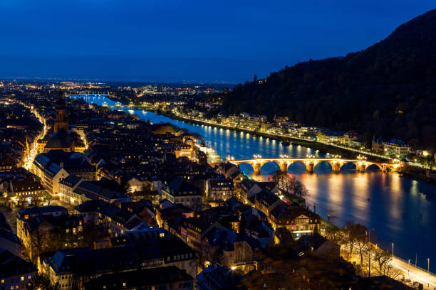 istock Old town Heidelberg with river Neckar in blue hour 1469163915