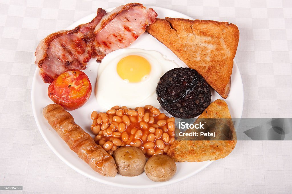 Full English Full Traditional English Breakfast Bacon Stock Photo