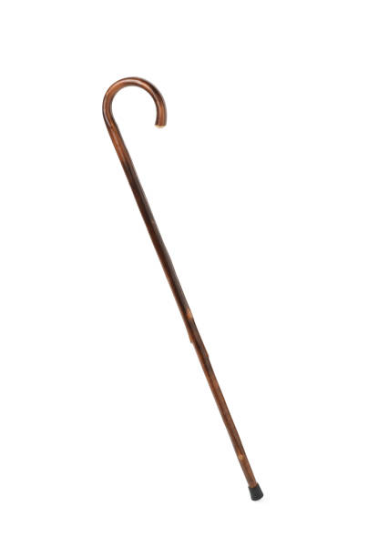istock Elegant wooden walking cane isolated on white 1469169468