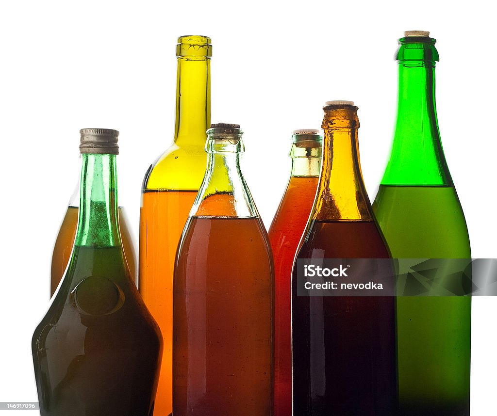 multicolored wine bottles Old multicolored wine bottles Alcohol - Drink Stock Photo