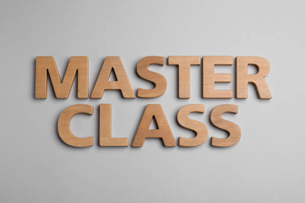 istock Words Master Class made of wooden letters on light grey background, flat lay 1469171814