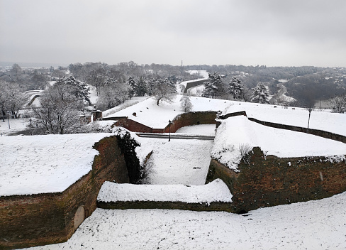 old Petrovaradin fortress covered with snow
