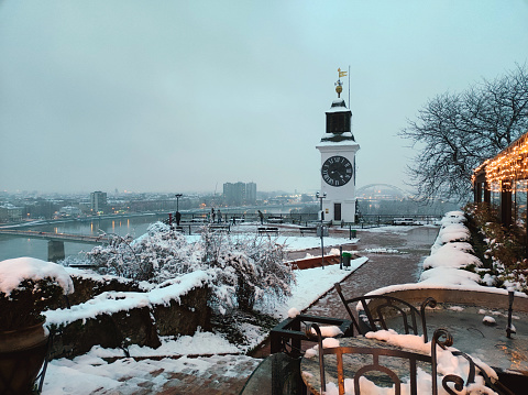 old Petrovaradin fortress covered with snow