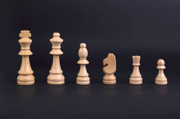 Wooden chess pieces on black background
