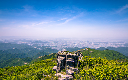 Landscape view of from Mudeungsang Mountain at Gwangju, South Korea.