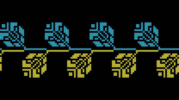 istock Ukrainian vector seamless border. Traditional folk, ethnic ornament on black background. Decoration in yellow and blue colors for cloth, textile print 1469184910