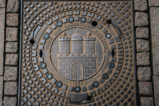 Manhole Cover with Hamburg Coat of Arms - Hamburg, Germany