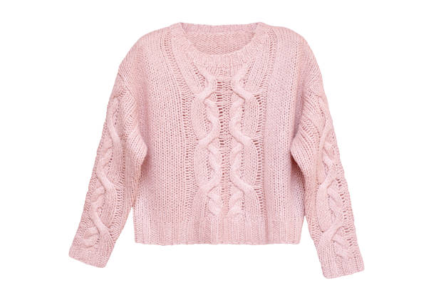Pink knitted sweater on a white background. Women's clothing