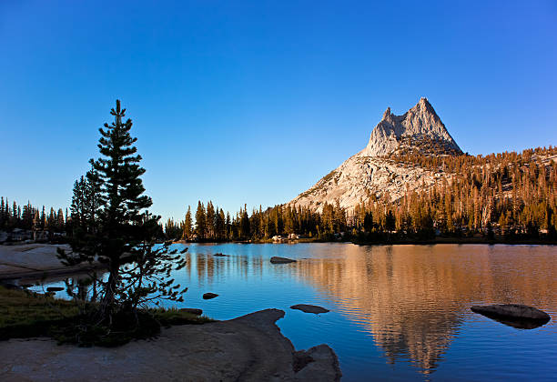 Upper Cathedral Lake and Peak stock photo