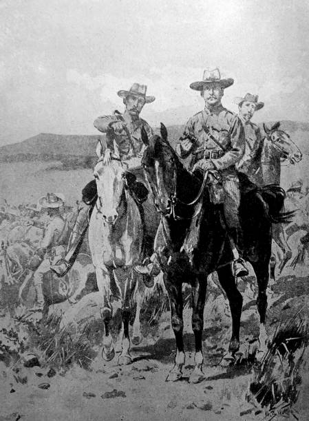 istock Antique illustration - United States cavalry reconnoitering - men on horses 1469188605