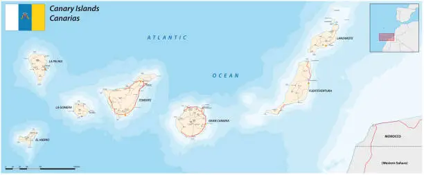 Vector illustration of road map of the spanish archipelago of the canary islands