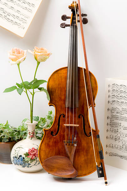 Violin, Bow, Sheet Music, Ivy and Rose Vase