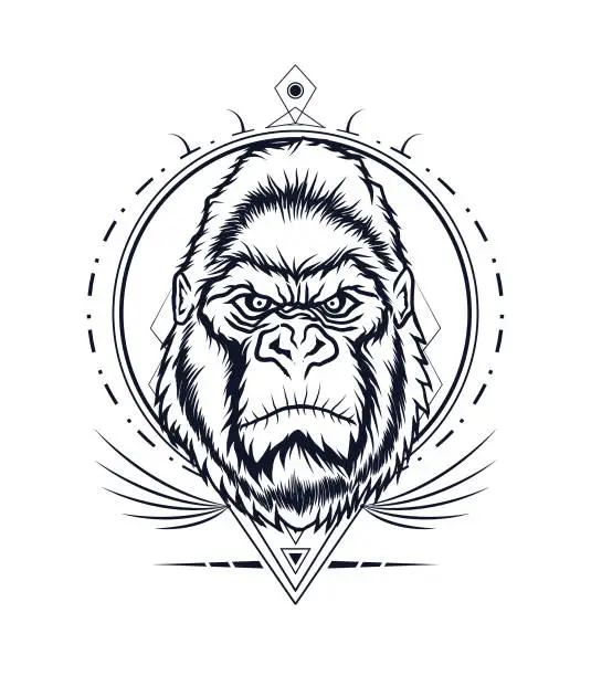 Vector illustration of Gorilla head vector artwork black and white style