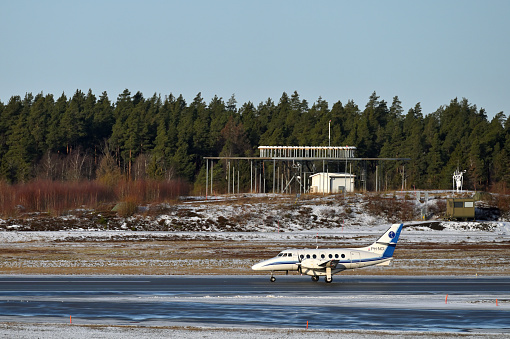 Stockholm, Sweden - February 13: AIS Airlines British Aerospace Jetstream 32EP airplane on February 13, 2023 in Stockholm, Sweden