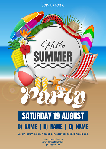 summer party poster with beach elements. summer party flyer vector