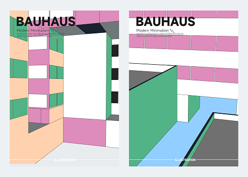 Bauhaus style cover design set retro with abstract building structure.