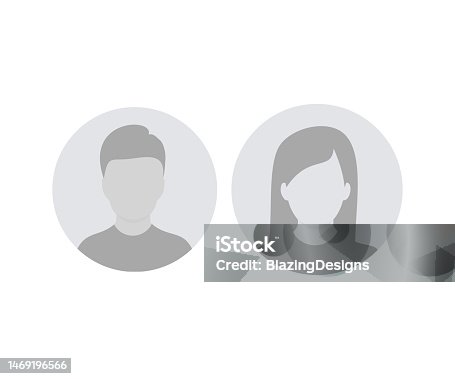 istock Man and woman avatar profile. Male and Female face silhouette. Profile picture, portrait symbol. User member. Circle button with avatar photo silhouette vector design and illustration. 1469196566