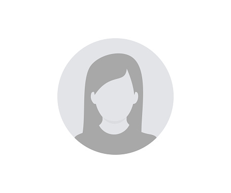 Default Avatar Female Profile. User profile icon. Profile picture, portrait symbol. User member, People icon in flat style. Circle button with avatar photo silhouette vector design and illustration.