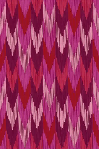 Vector illustration of Ikat abstract seamless pattern. Folk background with chevron shapes.