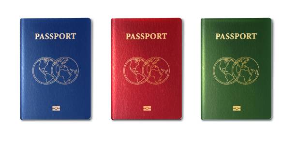 realistic vector collection of passports, green, red and blue. 3d realistic vector collection of passports, green, red and blue. blue us passport cover stock illustrations