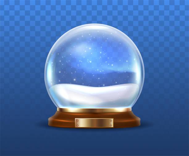 realistyczny wektor świąteczna kula śnieżna, przezroczyste szkło. - snow globe dome glass transparent stock illustrations