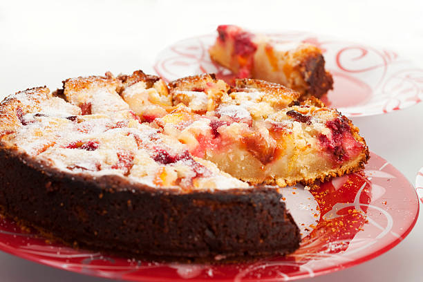 Gourmet Peach and Raspberry Cake stock photo