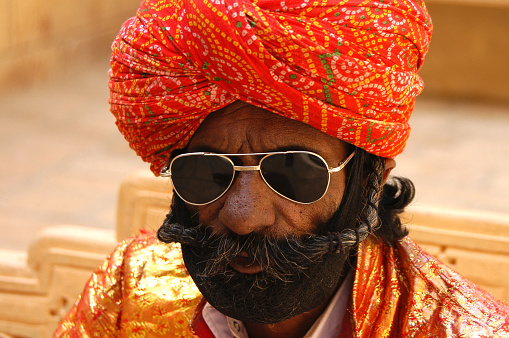 Rajasthan, India - March 12, 2006: Man with turban in the streets of Jaisalmer city