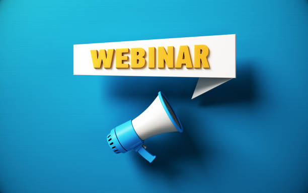 istock Webinar Written Speech Bubble and Blue Megaphone on Blue Background 1469214952