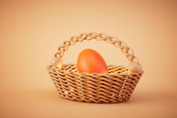 Minimalistic easter composition of colored eggs in small bucket. Easter concept. Place for text