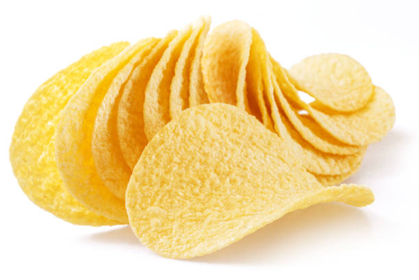 istock Delicious potato chips isolated on white background. 1469220645