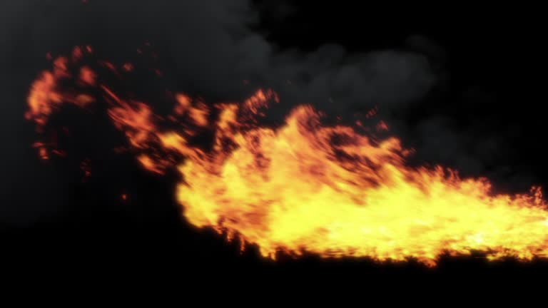 Realistic stream of fire like fire-breathing dragon's flames with alpha matte. stock video