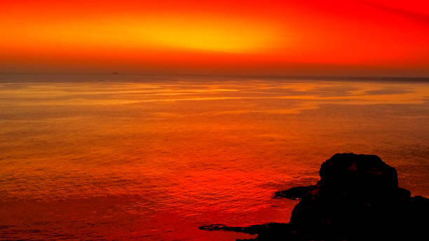 Free picture: Dark red and orange yellow sky sunrise at harbor