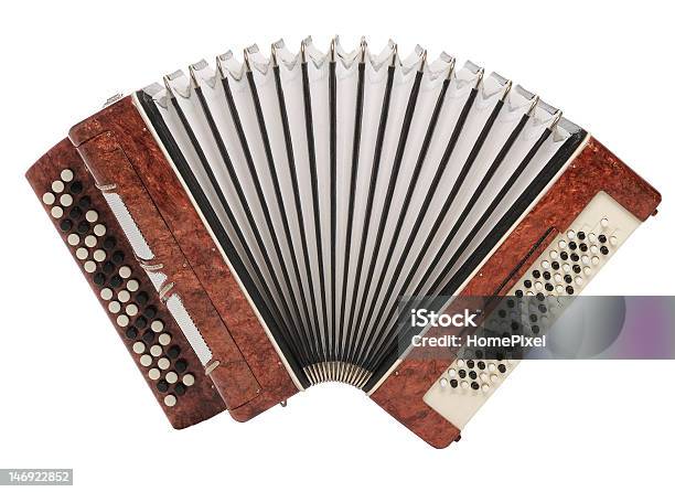 Brown Bayan Na Białym Tle - zdjęcia stockowe i więcej obrazów Akordeon - instrument - Akordeon - instrument, Neutralne tło, Powrót do retro
