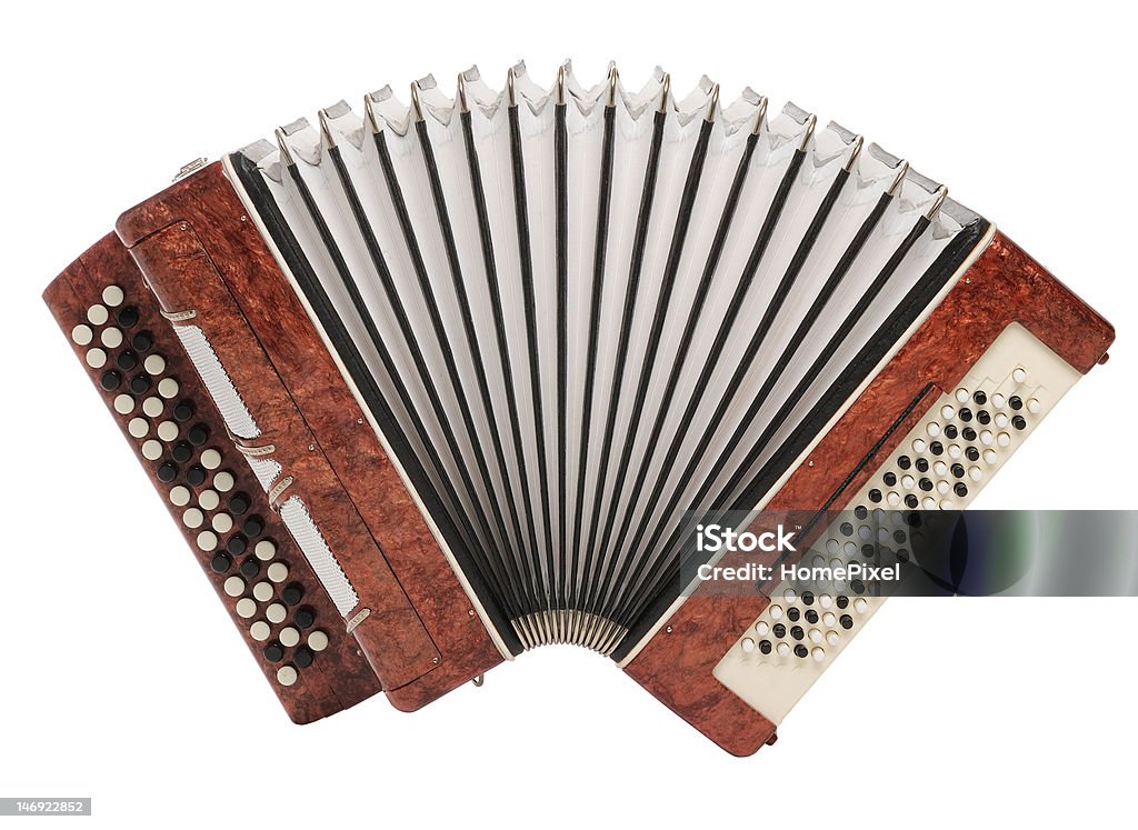 Коричневый bayan (гофрированные), изолированные на белом фоне - Стоковые фото Аккордеон - инструмент роялти-фри