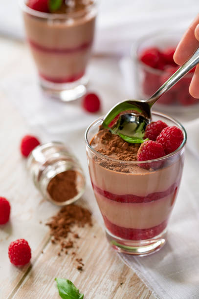 Raspberry fruit dessert with cream