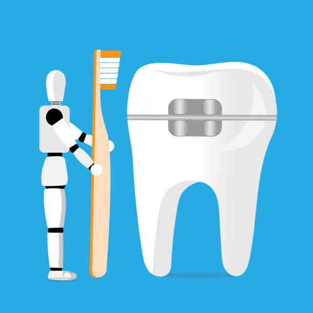 ilustrações de stock, clip art, desenhos animados e ícones de ai dental braces - human teeth defending dental equipment brushing