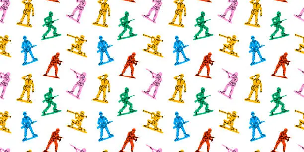 Vector illustration of Retro toy soldier doodle seamless pattern illustration